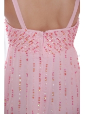 Pink Empire Straps Watteau Train Chifffon Beading and Sequins Prom / Evening Dress