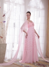 Pink Empire Straps Watteau Train Chifffon Beading and Sequins Prom / Evening Dress