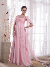 Pink Empire Straps Watteau Train Chifffon Beading and Sequins Prom / Evening Dress