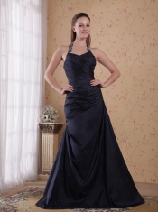 Popular A-Line / Princess Halter Floor-length Taffeta Beading Prom Dress