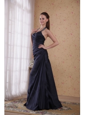 Popular A-Line / Princess Halter Floor-length Taffeta Beading Prom Dress