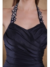 Popular A-Line / Princess Halter Floor-length Taffeta Beading Prom Dress