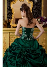 Popular Ball Gown Sweetheart Floor-length Taffeta Embroidery Dark Green Quinceanera Dress