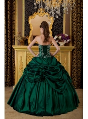 Popular Ball Gown Sweetheart Floor-length Taffeta Embroidery Dark Green Quinceanera Dress