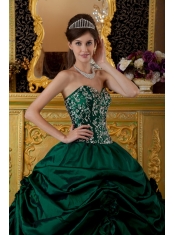 Popular Ball Gown Sweetheart Floor-length Taffeta Embroidery Dark Green Quinceanera Dress