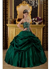 Popular Ball Gown Sweetheart Floor-length Taffeta Embroidery Dark Green Quinceanera Dress