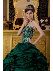 Popular Ball Gown Sweetheart Floor-length Taffeta Embroidery Dark Green Quinceanera Dress