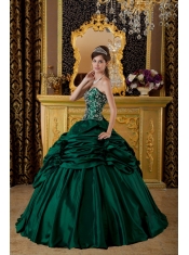 Popular Ball Gown Sweetheart Floor-length Taffeta Embroidery Dark Green Quinceanera Dress