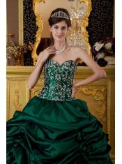 Popular Ball Gown Sweetheart Floor-length Taffeta Embroidery Dark Green Quinceanera Dress