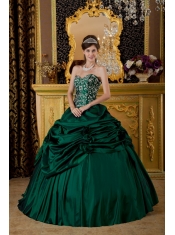 Popular Ball Gown Sweetheart Floor-length Taffeta Embroidery Dark Green Quinceanera Dress