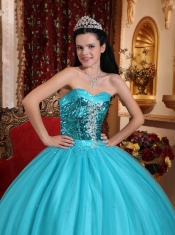 Popular Ball Gown Sweetheart Floor-length Tulle Beading Quinceanera Dress