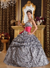 Popular Zebra Print Quinceanera Dress with Hot Pink sash Sweetheart Floor-length Ball Gown