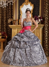 Popular Zebra Print Quinceanera Dress with Hot Pink sash Sweetheart Floor-length Ball Gown