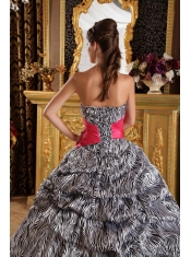 Popular Zebra Print Quinceanera Dress with Hot Pink sash Sweetheart Floor-length Ball Gown