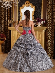 Popular Zebra Print Quinceanera Dress with Hot Pink sash Sweetheart Floor-length Ball Gown
