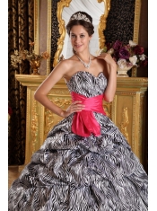 Popular Zebra Print Quinceanera Dress with Hot Pink sash Sweetheart Floor-length Ball Gown