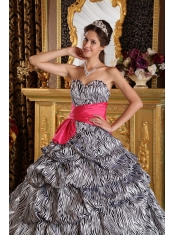 Popular Zebra Print Quinceanera Dress with Hot Pink sash Sweetheart Floor-length Ball Gown