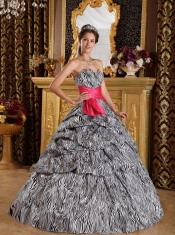 Popular Zebra Print Quinceanera Dress with Hot Pink sash Sweetheart Floor-length Ball Gown
