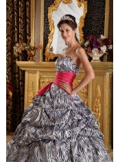 Popular Zebra Print Quinceanera Dress with Hot Pink sash Sweetheart Floor-length Ball Gown