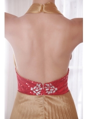 Popular Empire Halter Brush Train Elastic Woven Satin Rhinestones Prom Dress