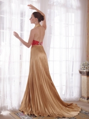 Popular Empire Halter Brush Train Elastic Woven Satin Rhinestones Prom Dress