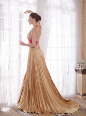 Popular Empire Halter Brush Train Elastic Woven Satin Rhinestones Prom Dress
