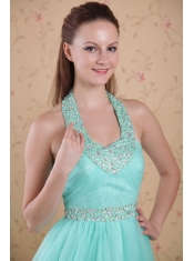 Popular Empire Halter Floor-length Tulle Beading Prom Dress