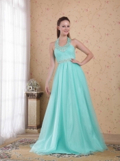 Popular Empire Halter Floor-length Tulle Beading Prom Dress