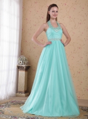 Popular Empire Halter Floor-length Tulle Beading Prom Dress