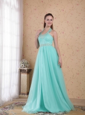 Popular Empire Halter Floor-length Tulle Beading Prom Dress