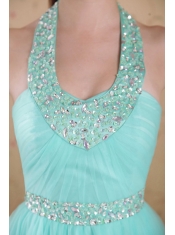 Popular Empire Halter Floor-length Tulle Beading Prom Dress
