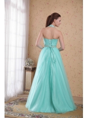 Popular Empire Halter Floor-length Tulle Beading Prom Dress