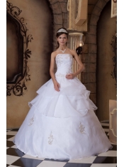 Pretty Ball Gown Strapless Floor-length Appliques Satin and Organza White Quinceanera Dress