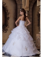 Pretty Ball Gown Strapless Floor-length Appliques Satin and Organza White Quinceanera Dress