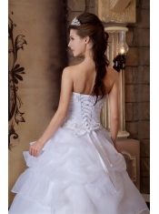 Pretty Ball Gown Strapless Floor-length Appliques Satin and Organza White Quinceanera Dress