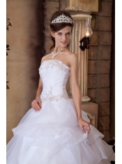 Pretty Ball Gown Strapless Floor-length Appliques Satin and Organza White Quinceanera Dress