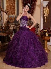 Purple A-line Sweetheart Floor-length Organza Beading Quinceanera Dress