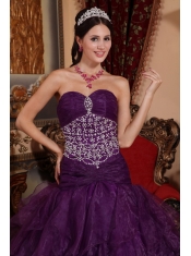 Purple A-line Sweetheart Floor-length Organza Beading Quinceanera Dress