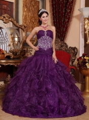 Purple A-line Sweetheart Floor-length Organza Beading Quinceanera Dress