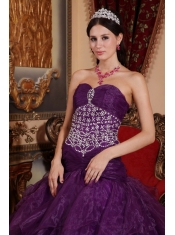 Purple A-line Sweetheart Floor-length Organza Beading Quinceanera Dress