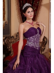 Purple A-line Sweetheart Floor-length Organza Beading Quinceanera Dress