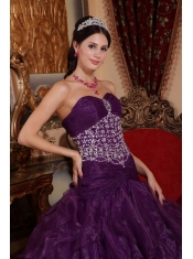 Purple A-line Sweetheart Floor-length Organza Beading Quinceanera Dress