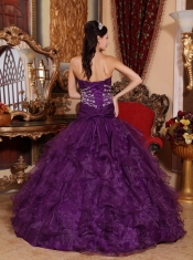Purple A-line Sweetheart Floor-length Organza Beading Quinceanera Dress