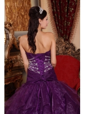 Purple A-line Sweetheart Floor-length Organza Beading Quinceanera Dress