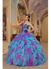 Purple and Aqua Blue Ball Gown Sweetheart Ruffles Organza Quinceanera Dress