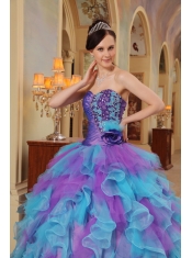 Purple and Aqua Blue Ball Gown Sweetheart Ruffles Organza Quinceanera Dress