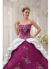 Purple and White Ball Gown Sweetheart Floor-length Satin and Taffeta Embroidery Quinceanera Dress