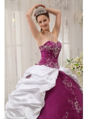 Purple and White Ball Gown Sweetheart Floor-length Satin and Taffeta Embroidery Quinceanera Dress