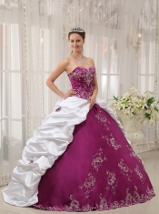 Purple and White Ball Gown Sweetheart Floor-length Satin and Taffeta Embroidery Quinceanera Dress