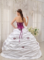 Purple and White Ball Gown Sweetheart Floor-length Satin and Taffeta Embroidery Quinceanera Dress